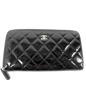 Vintage Chanel Quilted Enameled Leather Long Wallet